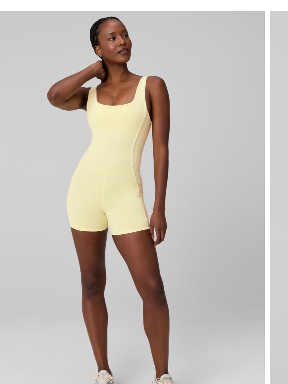 Fabletics Pale Yellow Scoop-Neck Athletic Romper
